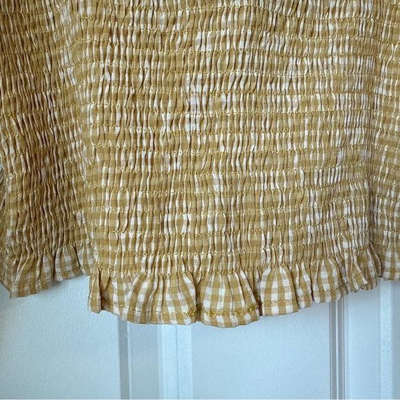 Urban Outfitters Yellow Ruffled Ruche Crop Top Smocked Long Sleeve Checkered S - Picture 9 of 14